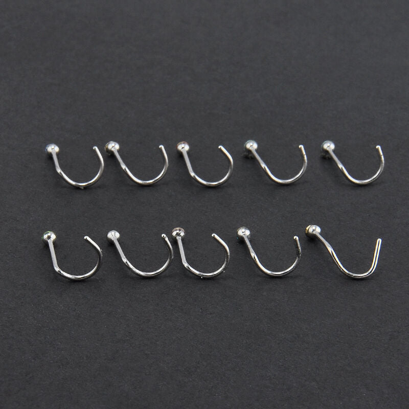 10Pcs Screw Nose Hoop Ring Studs Rhinestone Surgical Steel Body Piercing Jewelry