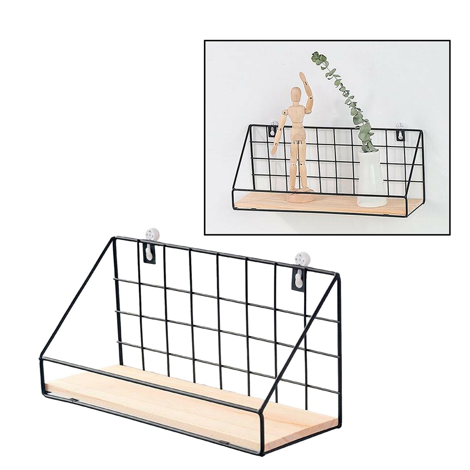 Modern Floating Wall Retro Industrial Style Metal Shelf Rack Small Black