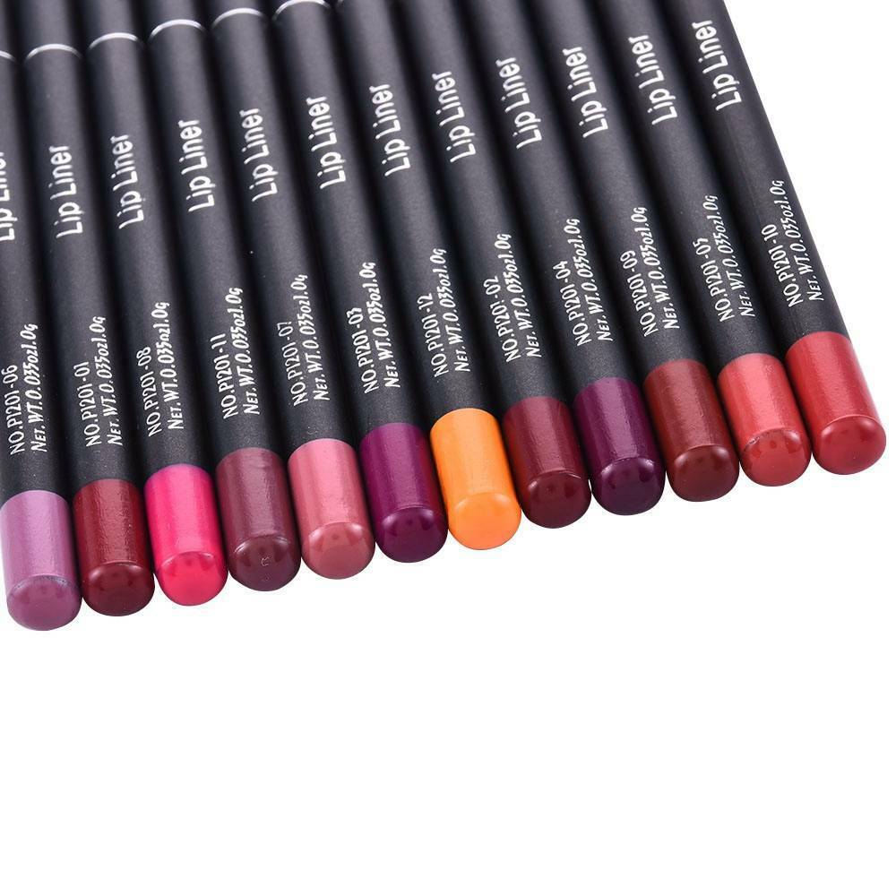 12PC Sexy Waterproof Lip Liner Lipstick Long Lasting Matte Lipliner Pencil Pen