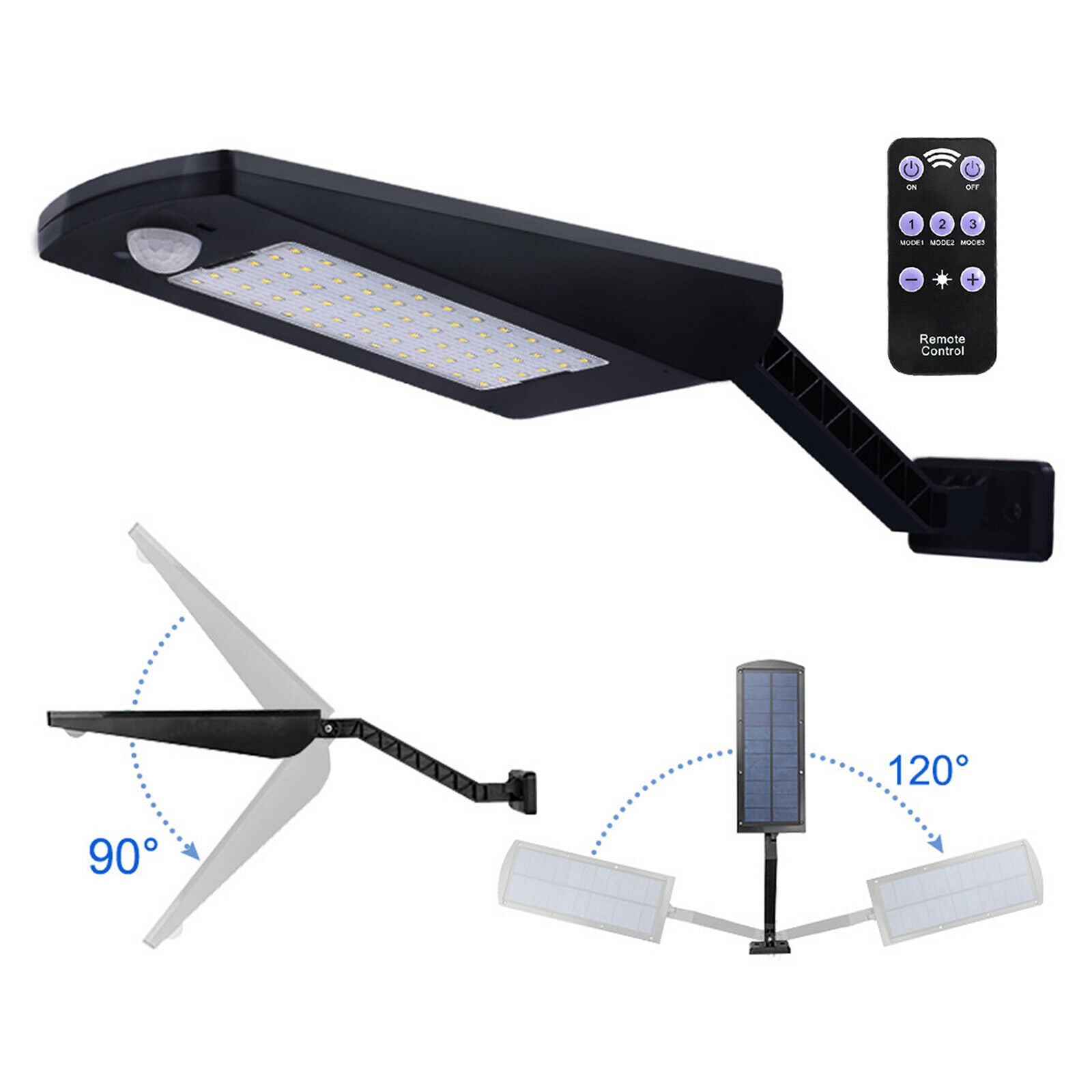 Solar Street Wall Light Motion Sensor Garden IP65 Lamp Light Remote Control