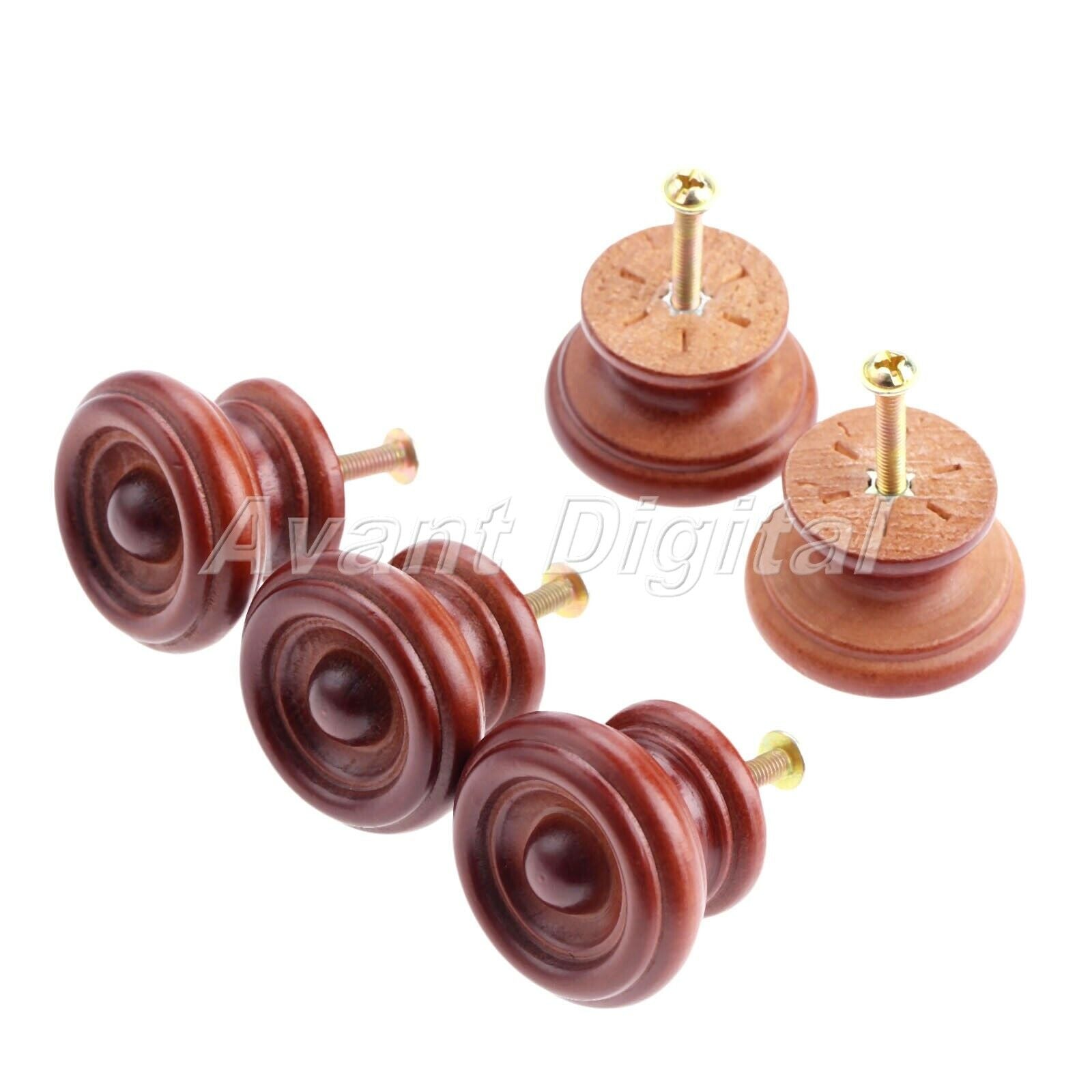 Wooden Pull Knobs Drawer Cabinets Wardrobe Furniture Handles with Screws 5Pcs