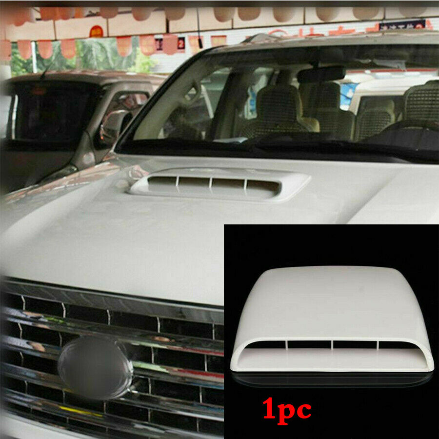White ABS Car Air Flow Intake Hood Scoop Vent Bonnet Decorative Cover Universal