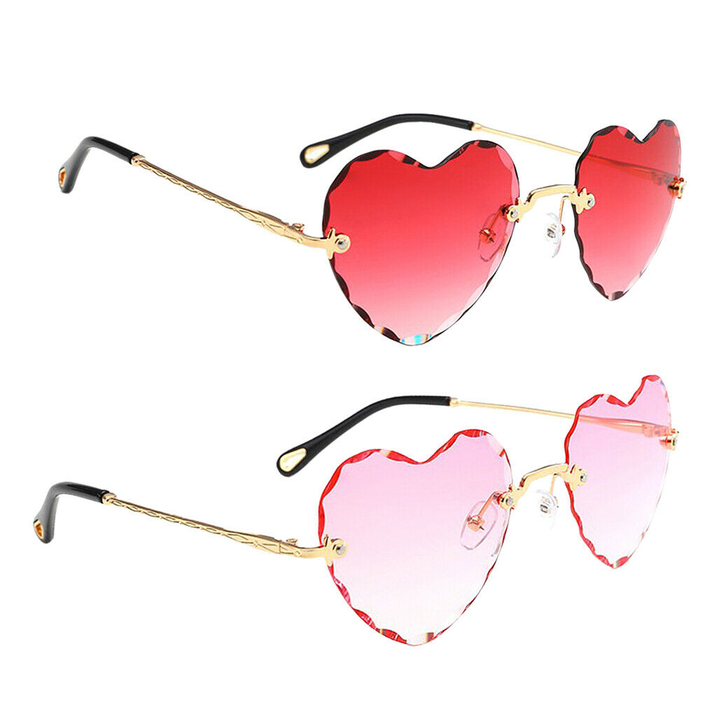 2x Womens Heart Shaped Rimless Sunglasses Tinted Lens Eyewear UV Protection