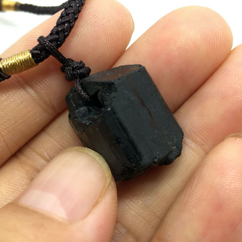Natural Black Tourmaline Stone Pendant Chakra Necklace Crystal Gem Specimen US~