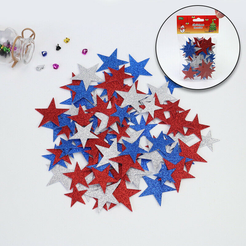 50Pcs Star Stickers Christmas New Year Glitter Scrapbook Card Making DIY Crafts