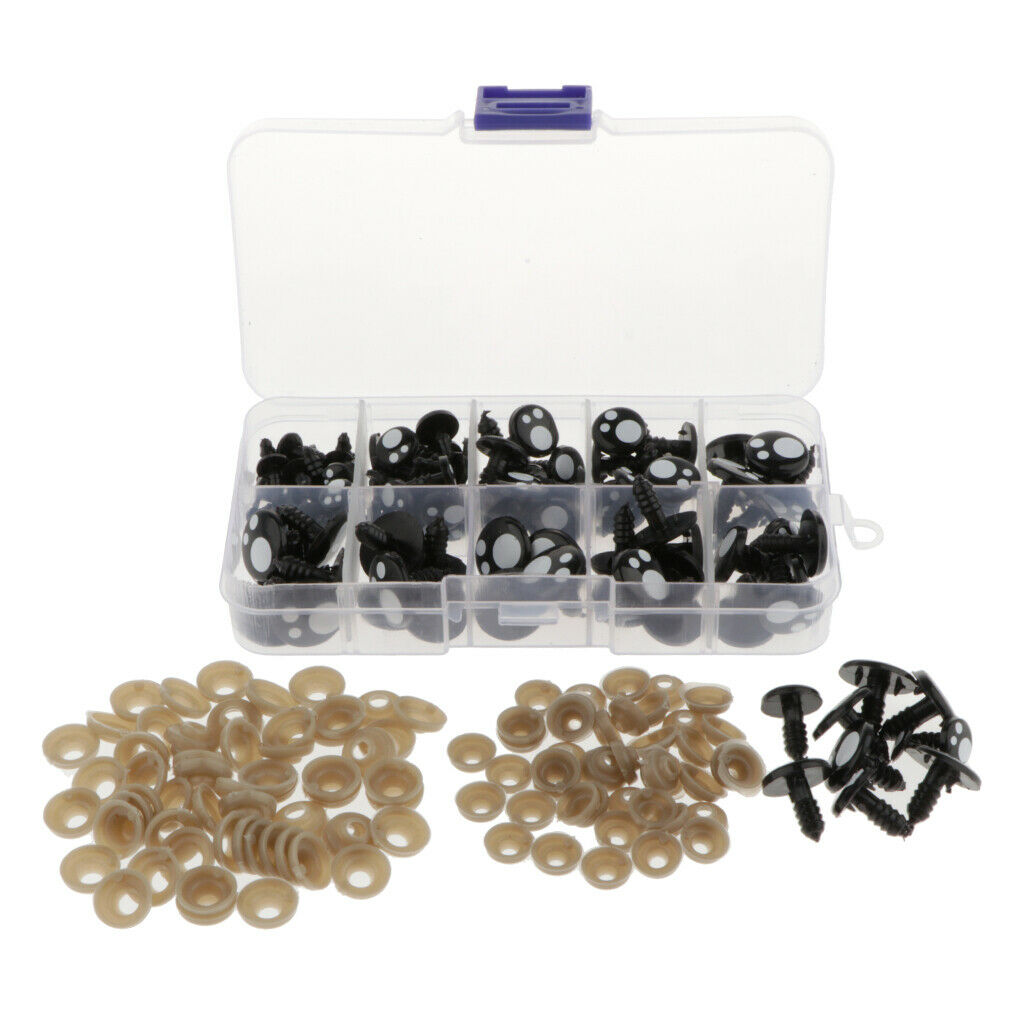Safety Eyes,100pcs 8-16mm Colorful Plastic Safety Eyes Craft Noses with Washers