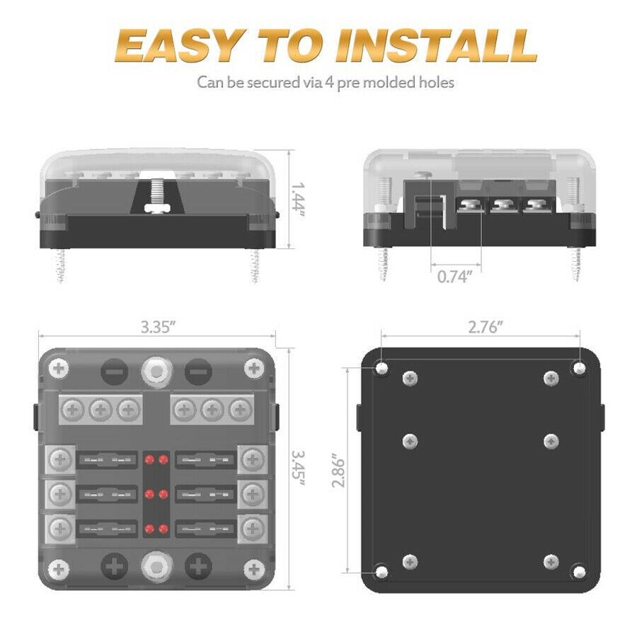 12V 32V Square 6-Way Blade Fuse Box Block Holder with LED Indicator Car RV Truck