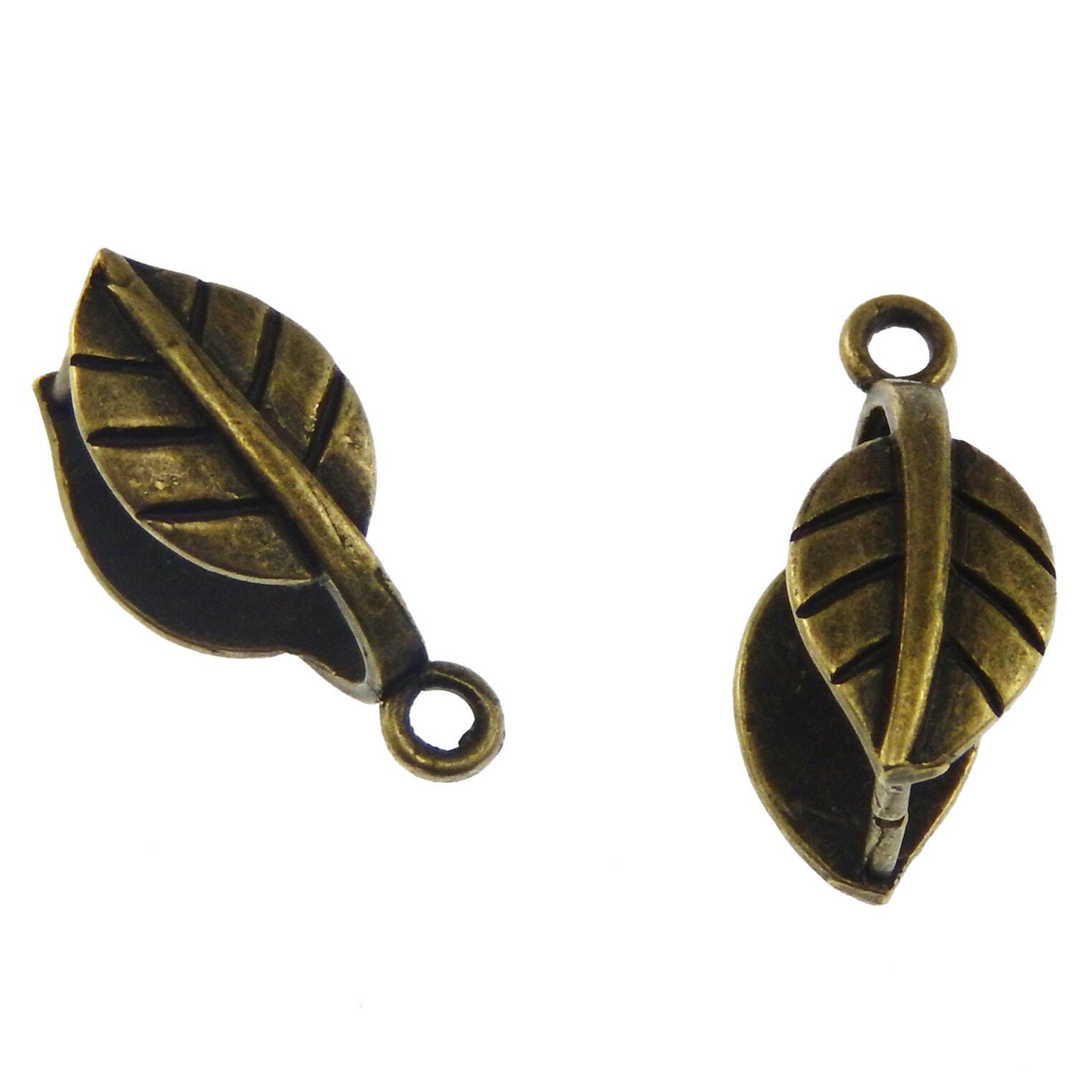 12pcs Antiqued Bronze Tone Brass Vivid Leaf Clasps End Pendant Findings 37468