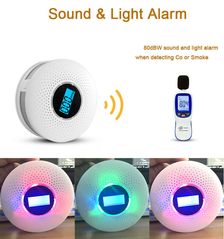 2 in 1 CO & Smoke Alarm Carbon Monoxide Detector Gas Warning Sensor Alert Alarm