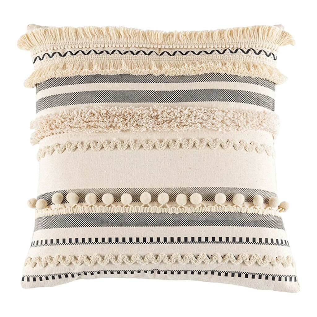 Moroccan Boho Throw Pillow Cover Square Woven Tufted Cushion Covers Beige