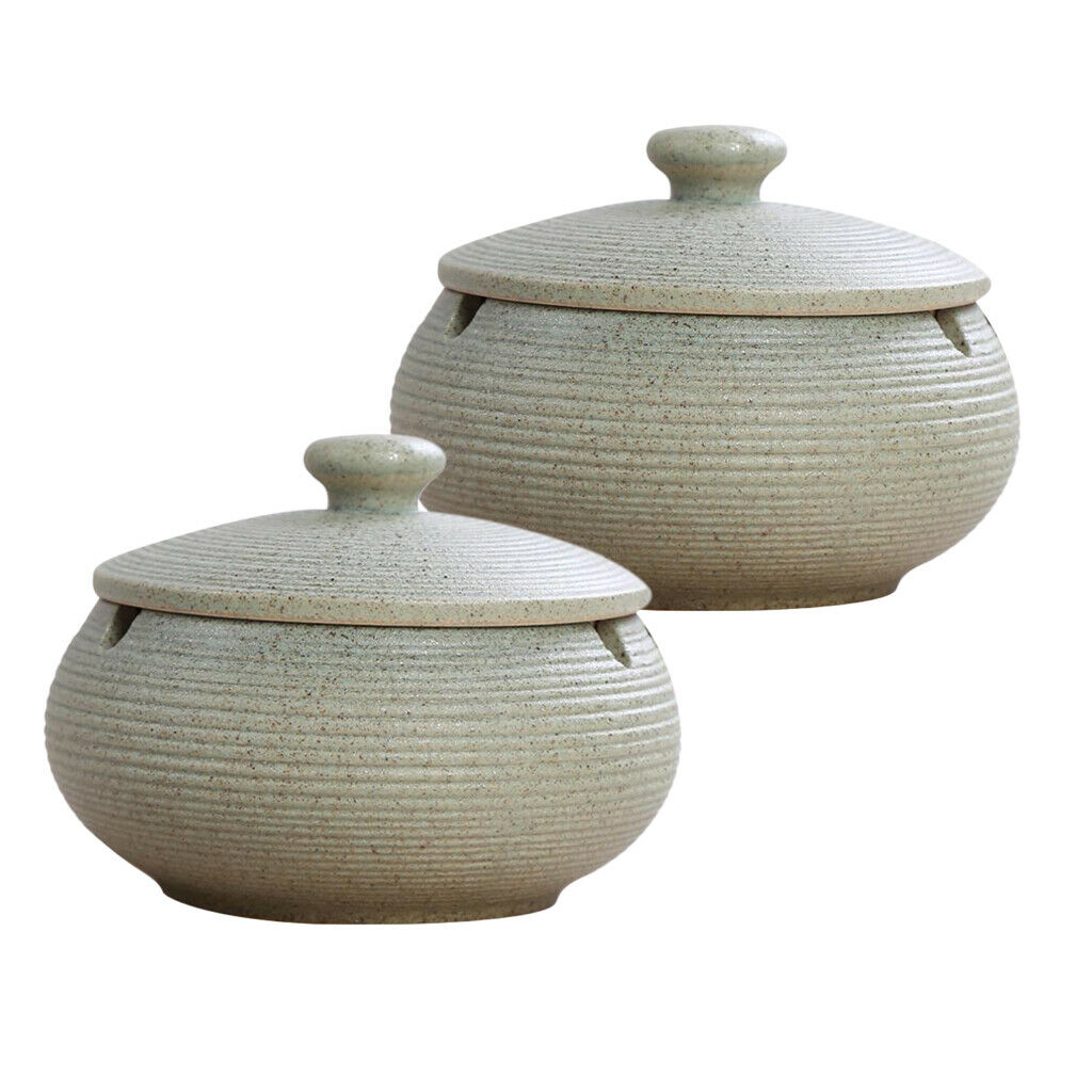 Set of 2 Ceramic Ashtray Solid Color Windproof Ash Holder Cigarette Ashtray