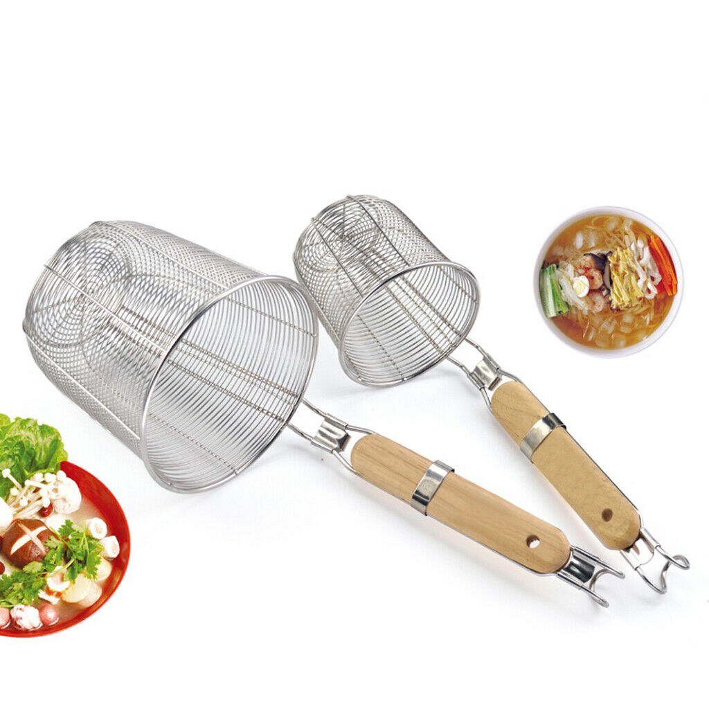 2x Kitchen Noodle Strainers with Hook, Stainless Steel, Deep Fry Basket  S+M