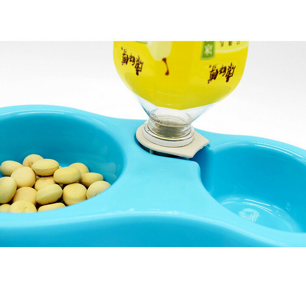 Pet Dog Cat Food Water Fountain Dish Feeder Double Plastic Bowl Blue