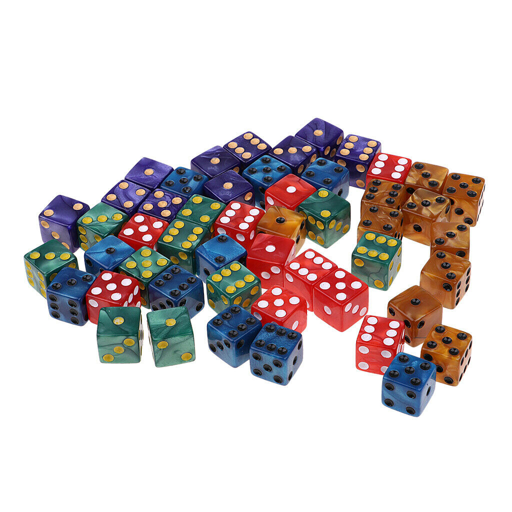 50x 16mm/0.63inch D6 Six Sided Dice Square w/ Bag 5 Colors for KTV Play Toys