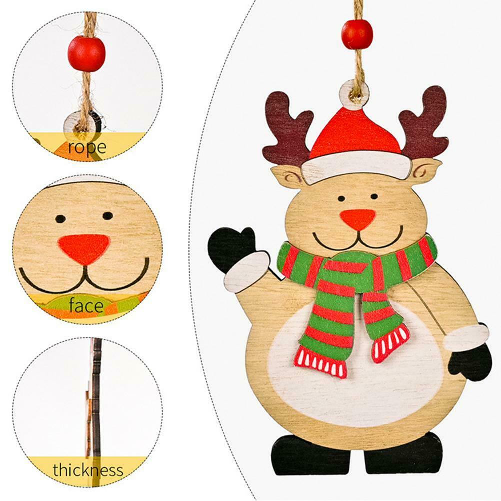 3Pcs Christmas Printing Wooden Pendant Christmas Tree Window Table Decorations