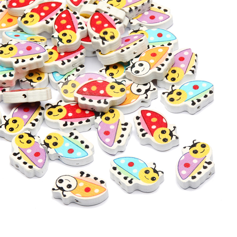 50X Mixed Ladybug Wood Bead Loose Spacer Bead Jewelry Making Bracelet Necklace