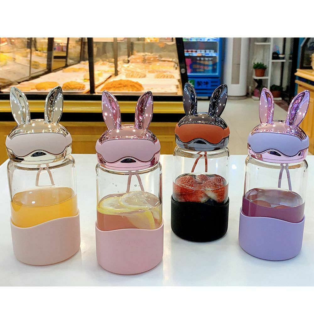 Kids Girls Women Shaker Bottle Rabbit Design 340ml Glass Water Bottle Water Cup
