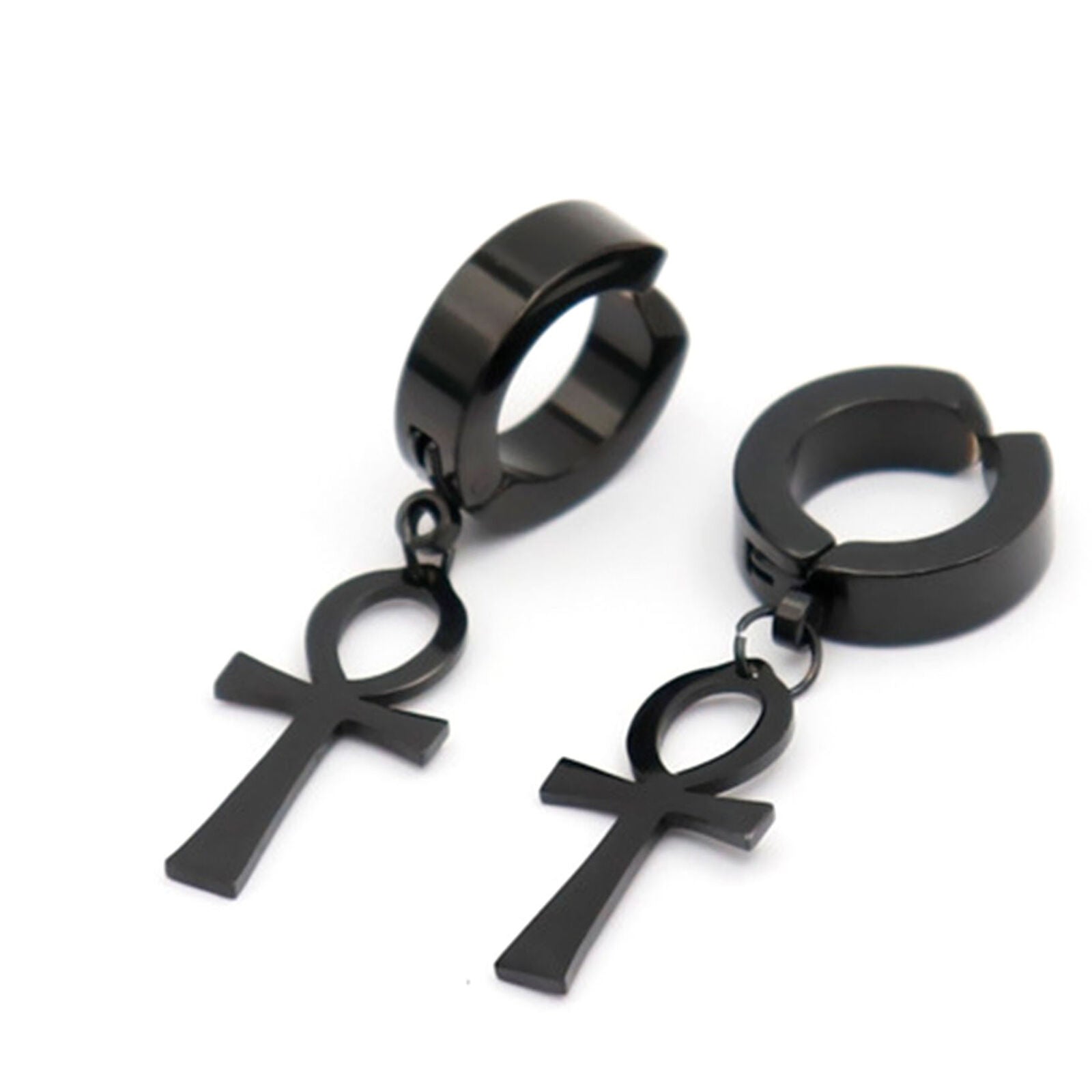 6pcs Men's Women's Stainless Steel Ankh Egypt Cross Drop Dangle Hoop Earrings