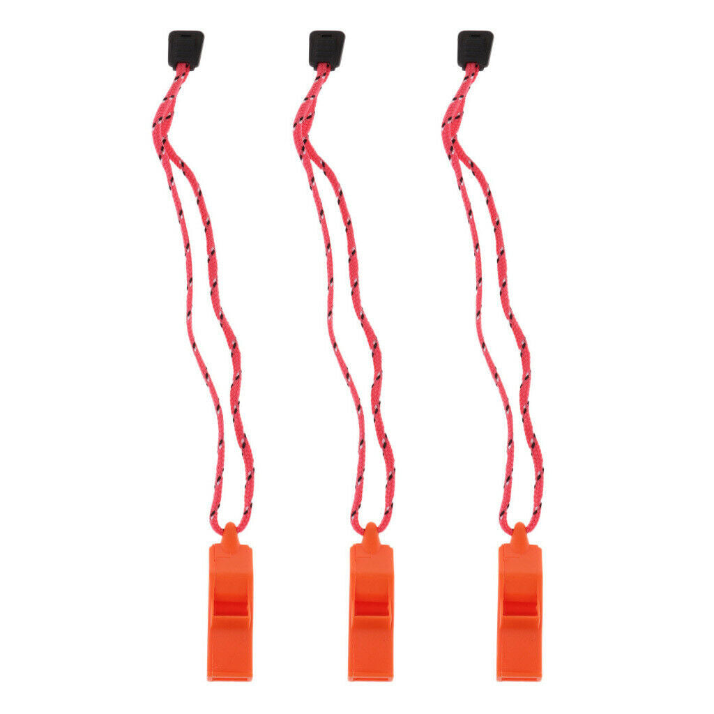 3 Pieces Outdoor Whistle with Lanyard for Safety Hiking Survival Orange