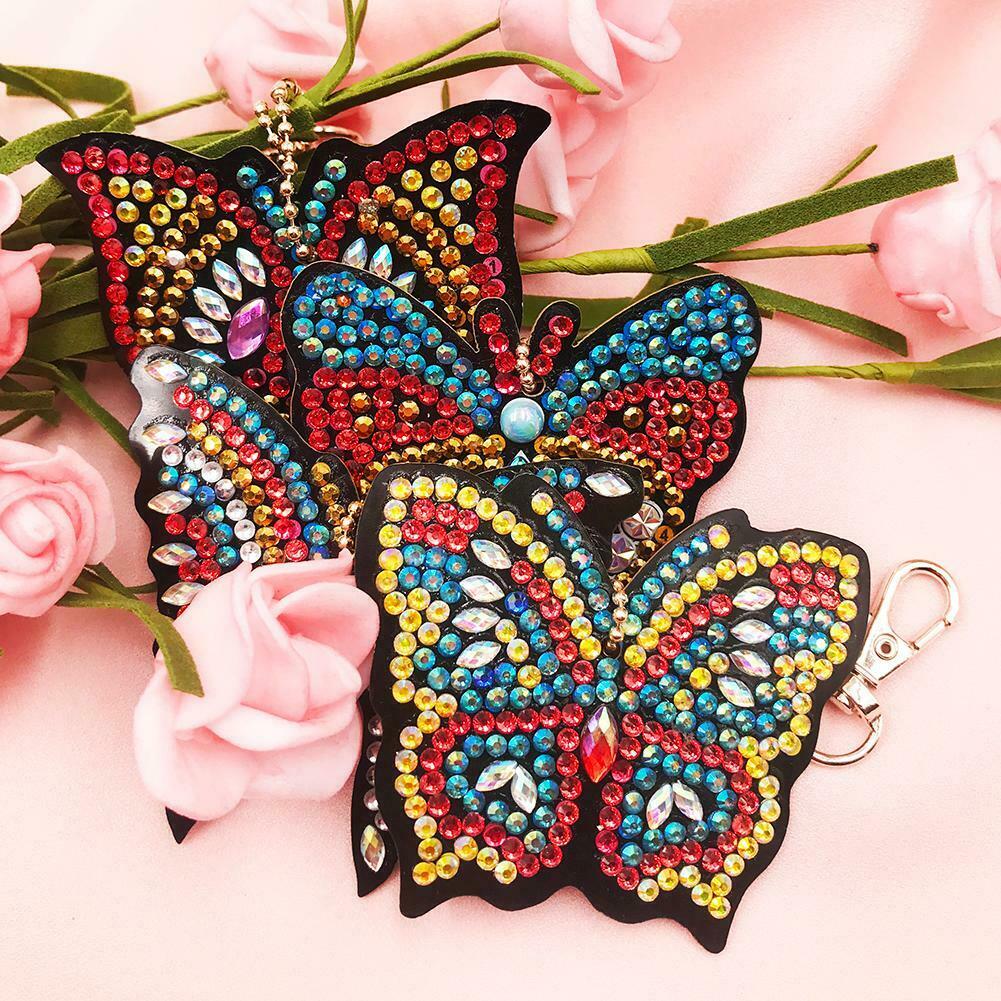 4pcs DIY Butterfly Full Drill Special Shaped Diamond Painting Keychain Gift @