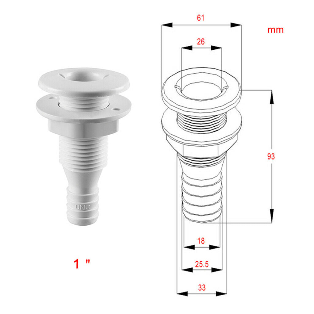 2pcs Marine White Straight Thru-Hull Connection for 3/4 & 1 Inch Hose Barb