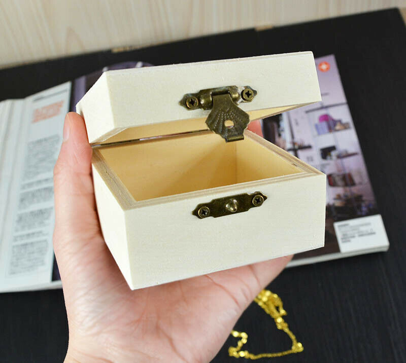 Square Mud Base Wood Jewelry Box 8.2cm Art Decor DIY Nice Wooden Crafts Toys