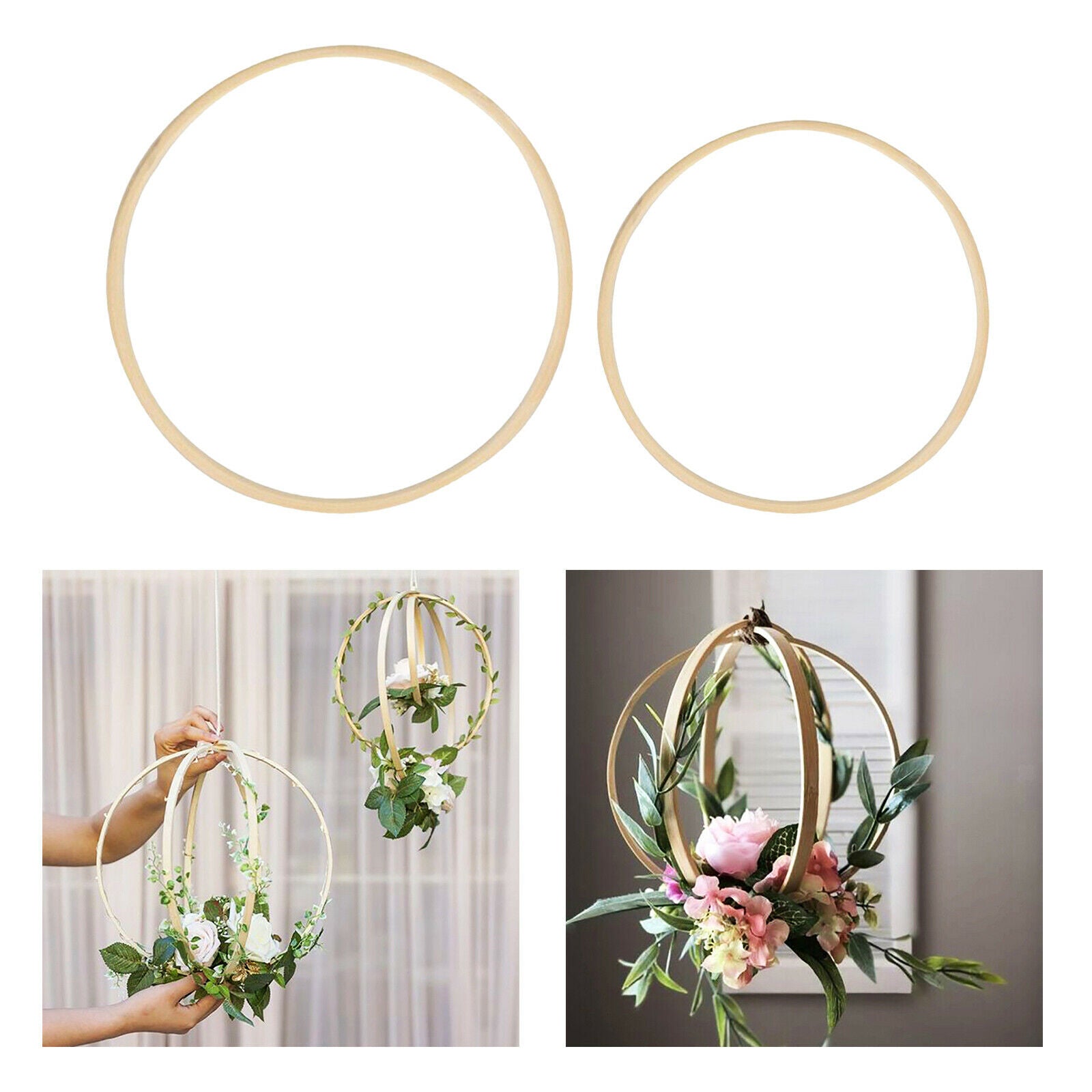 2x Wooden Embroidery Hoops Macrame Ring DIY Dream Catcher Wedding Home Party