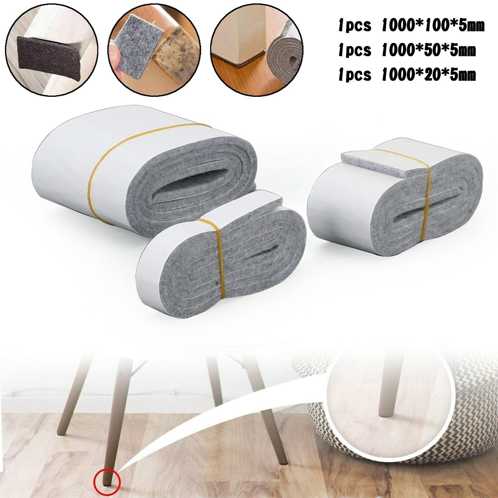 1M/40" 3pcs Nonslip Self-Stick Cabinet Furniture Felt Pad Gray USA