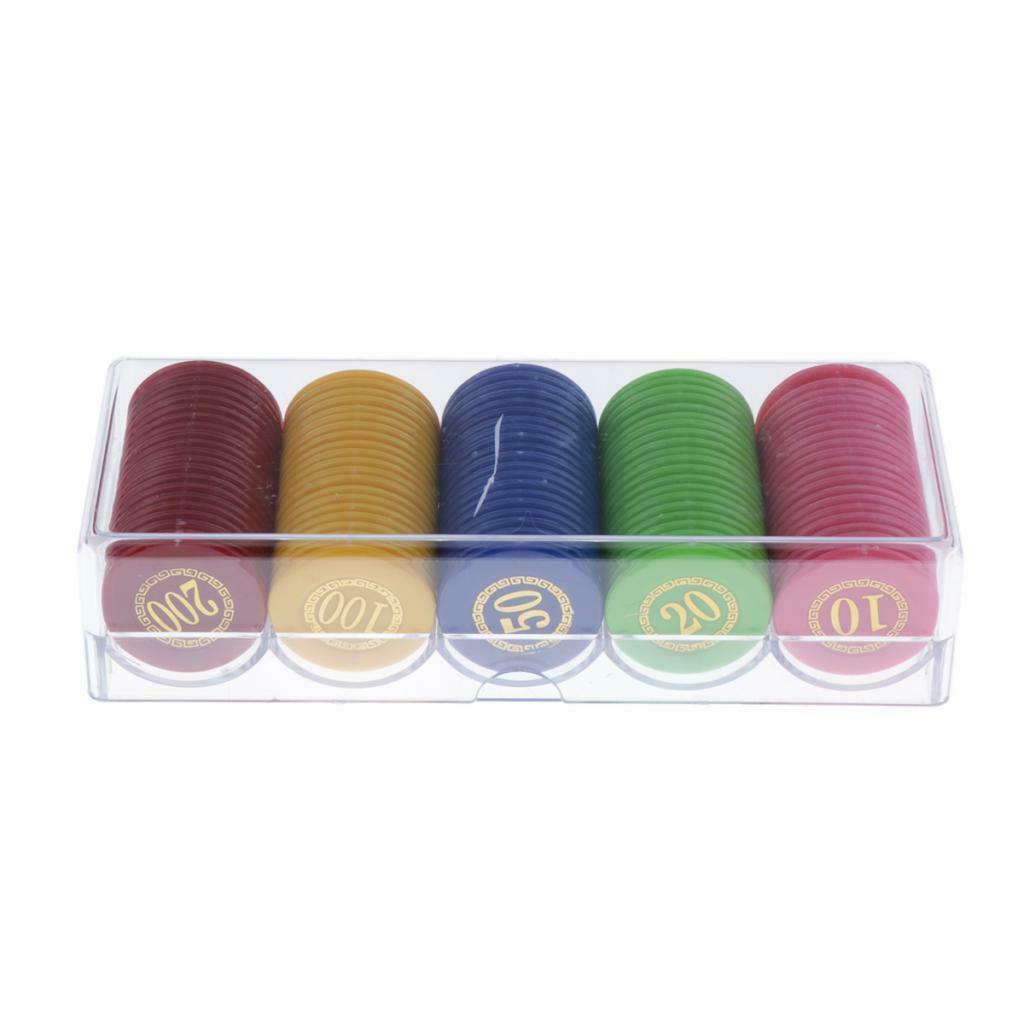 100pcs/set Plastic Poker Chips Set, 10/20/50/100/200 Chip 5 Colors Casino Props