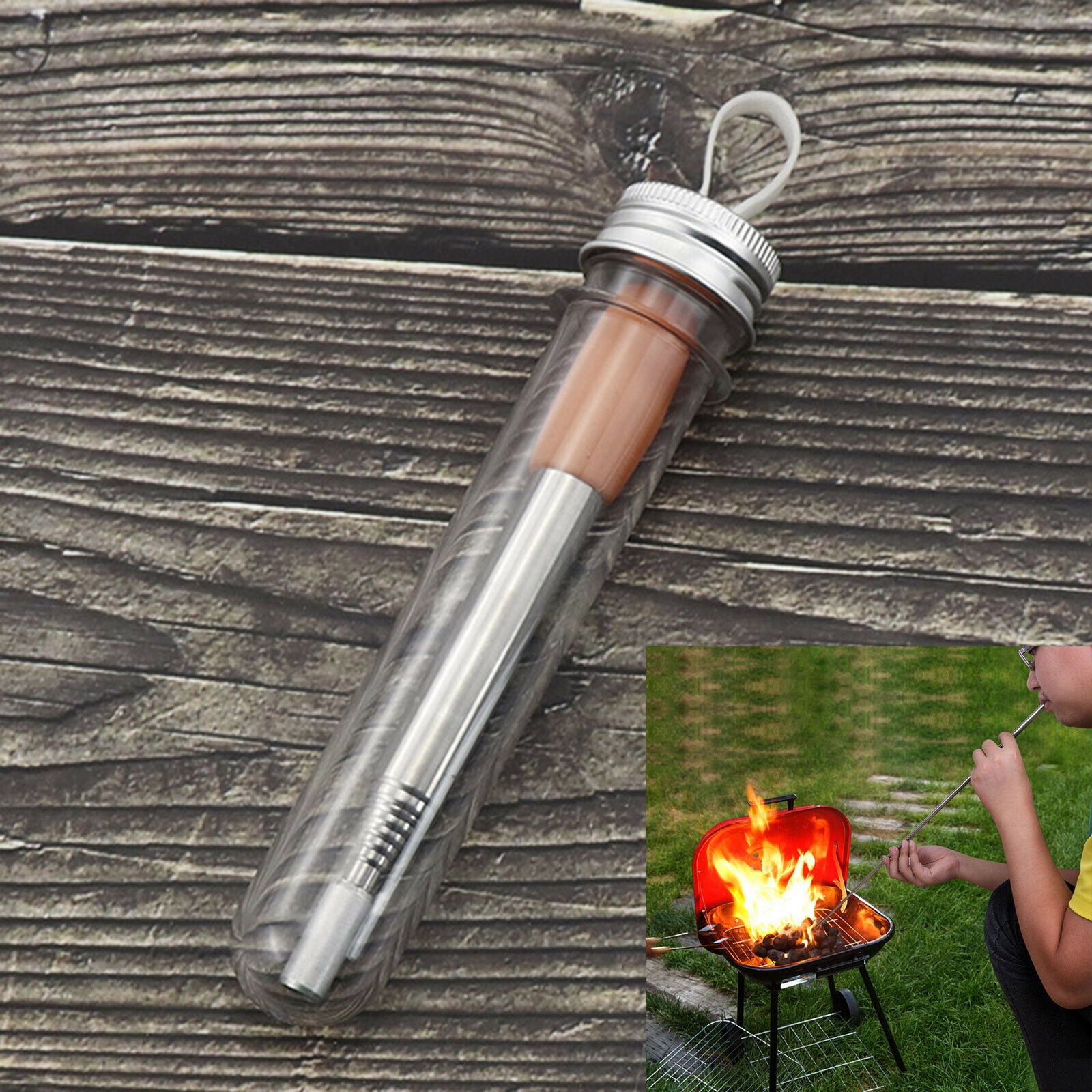 Stainless Steel Fire Blower Fire Bellow Portable Survival with storage tube