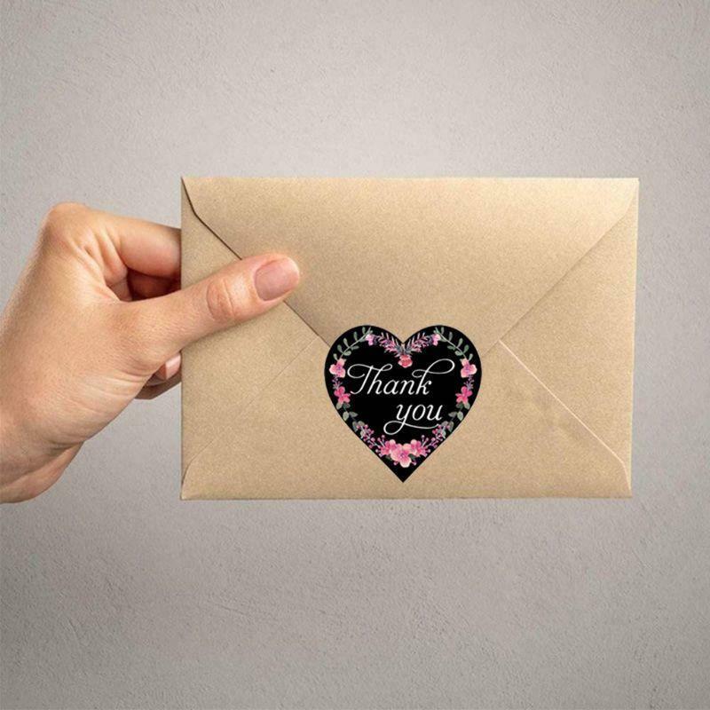 500pcs Floral Thank You Stickers Heart Shaped Seal for Small Shop Wedding Baking