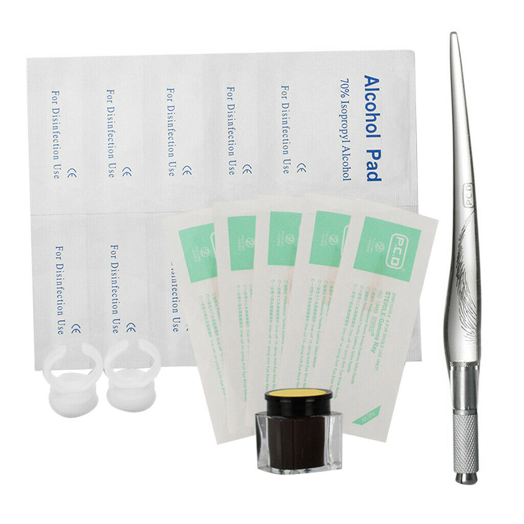 Permanent Makeup Kit Tattoo Pen Needles Pigment Ink Holder Finger Rings Caps