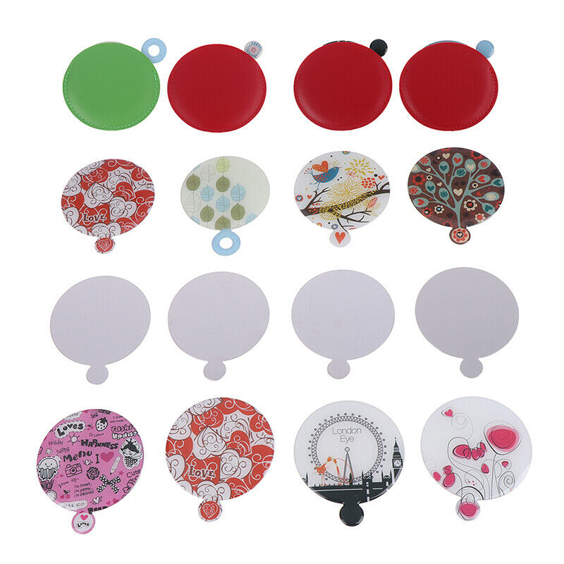 Stainless Steel Round PU Leather Cover Shatter Proof Card Pocket Cosmetic Mir DD