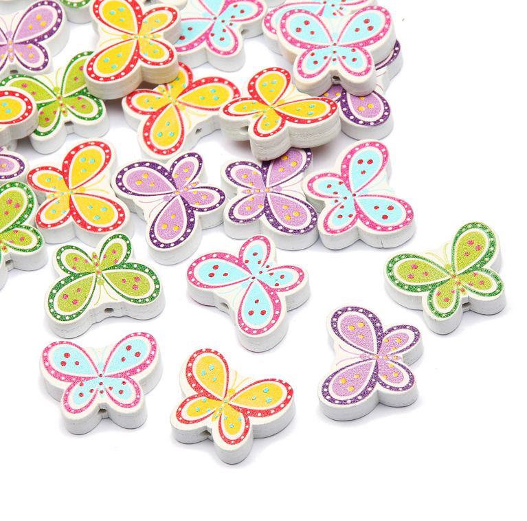 50X Mixed Butterfly Wood Bead Loose Spacer Bead Jewelry Making Bracelet Necklace