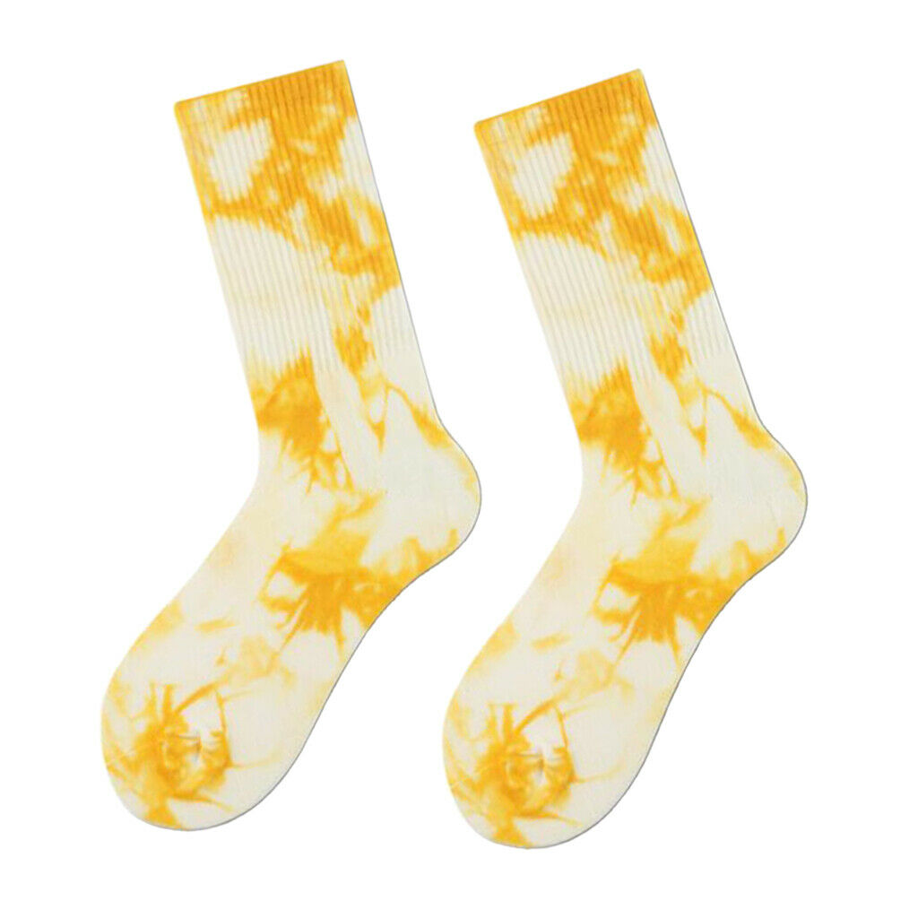 Mid-calf Length Socks Multi Color Cotton Tie Dye Socks - 5 Colors Yellow