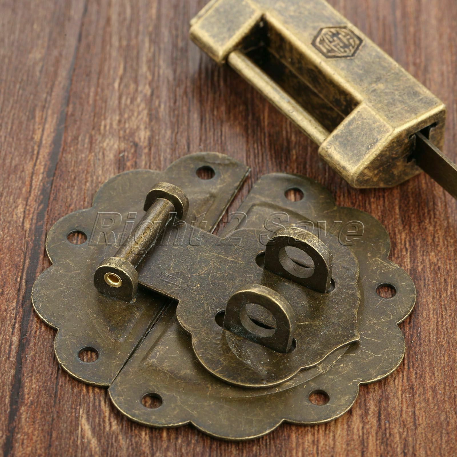 Classic Decorative Padlock & Wooden Chest Case Jewelry Box Latch Hasp Catch Set