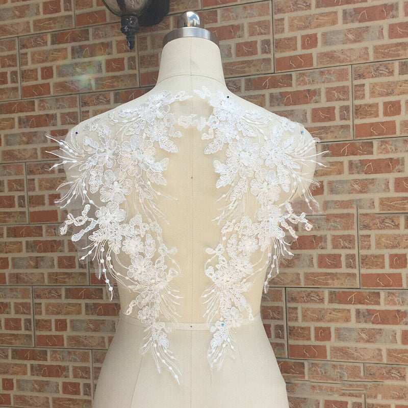 2Pcs Embroidery Lace Flower Patches Applique DIY Wedding Dress Headdress Decor