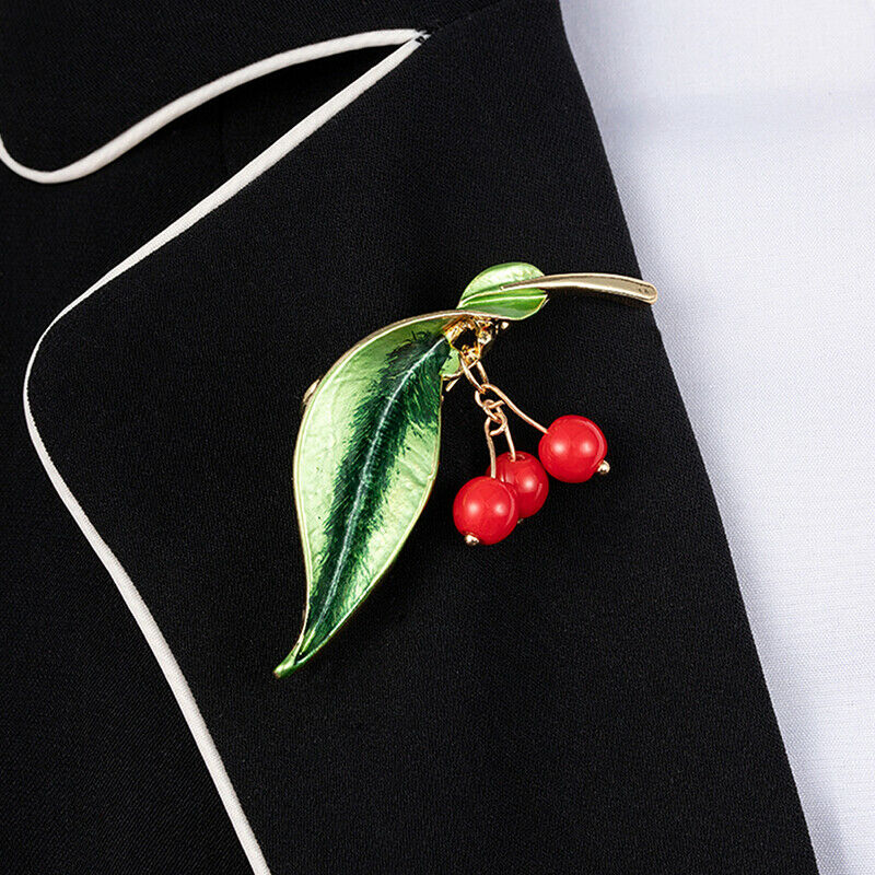 Enamel Cherry Piercing Brooch Pin Collar Decor Badge Corsage Jewelry Women G.DD