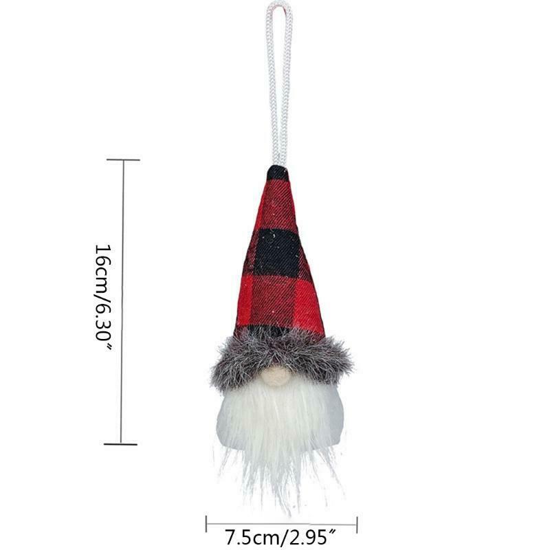 Set of 4 Christmas Tree Hanging Gnomes Ornament Swedish Handmade Plush Plaid Elf