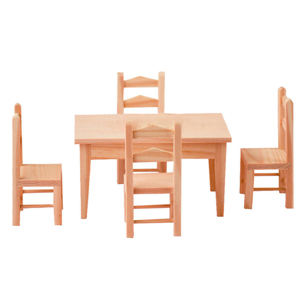 1/12 Simulation Natural Wooden Table with Chairs Scene Set Accessories