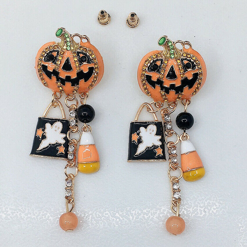 1 pair Fun Pumpkin Ghost Couple Ear Stud Dangle Hoop Drop Earrings Jewelry
