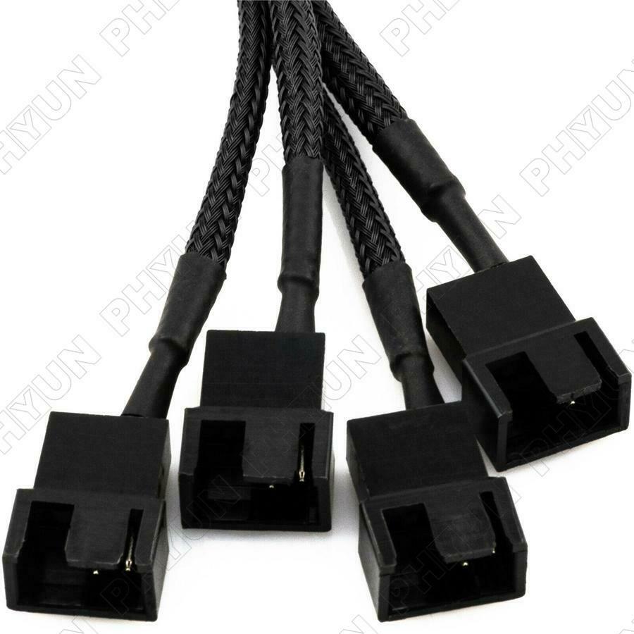 5Pcs 15-Pin Male SATA Connector to 4 Fan Sleeved PC Case Fan Power Adapter Cable