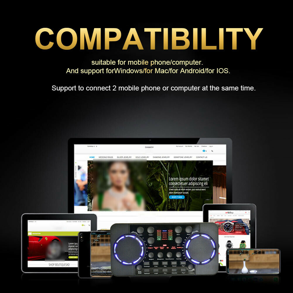 V300 Pro Live 10 Sound Card Bluetooth 4.0 Audio Interface Mixer for Phone PC