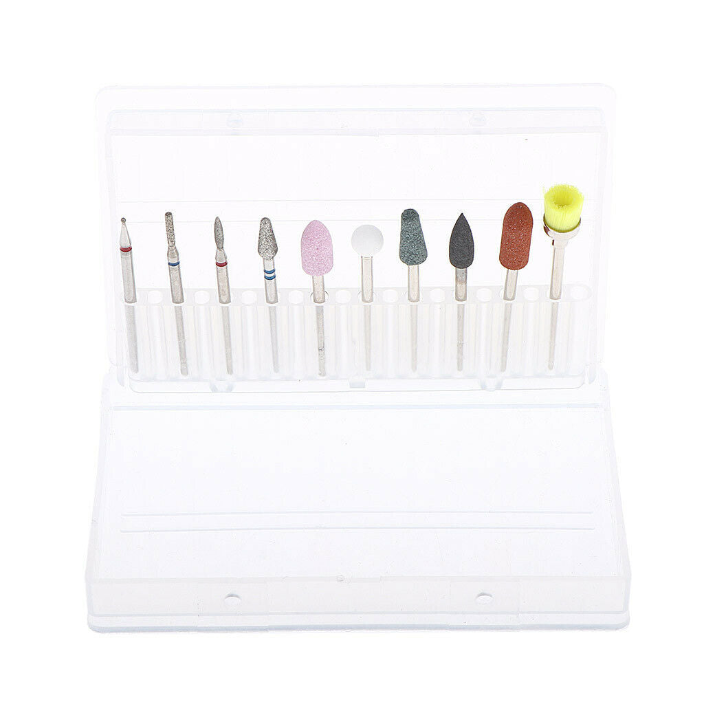 10x Nail Drill Bits Cuticle Clean Polishing Buffing Bits Brush Manicure Set -