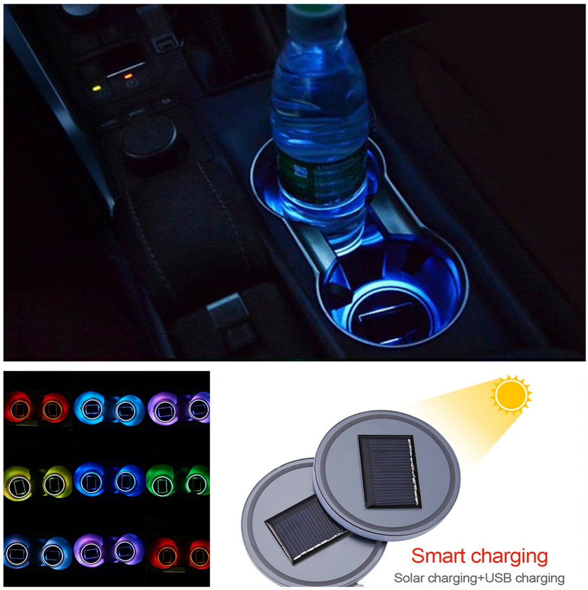 Solar Cup Pad Car accessories LED Light Cover Interior Decoration Lights Fashion
