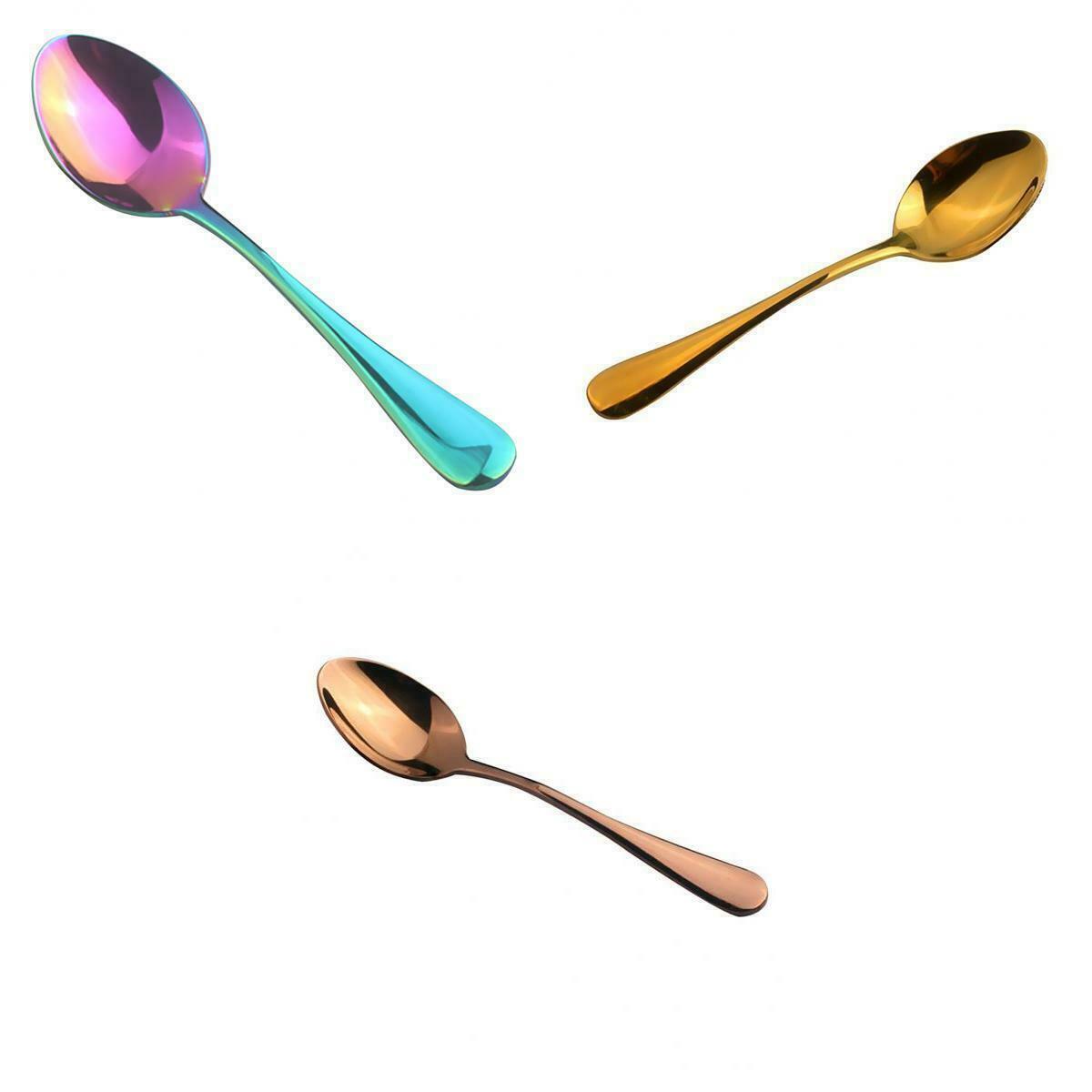3pcs Durable Tea Spoon, Cutlery, Dessert Spoons, Stainless Steel Colorful