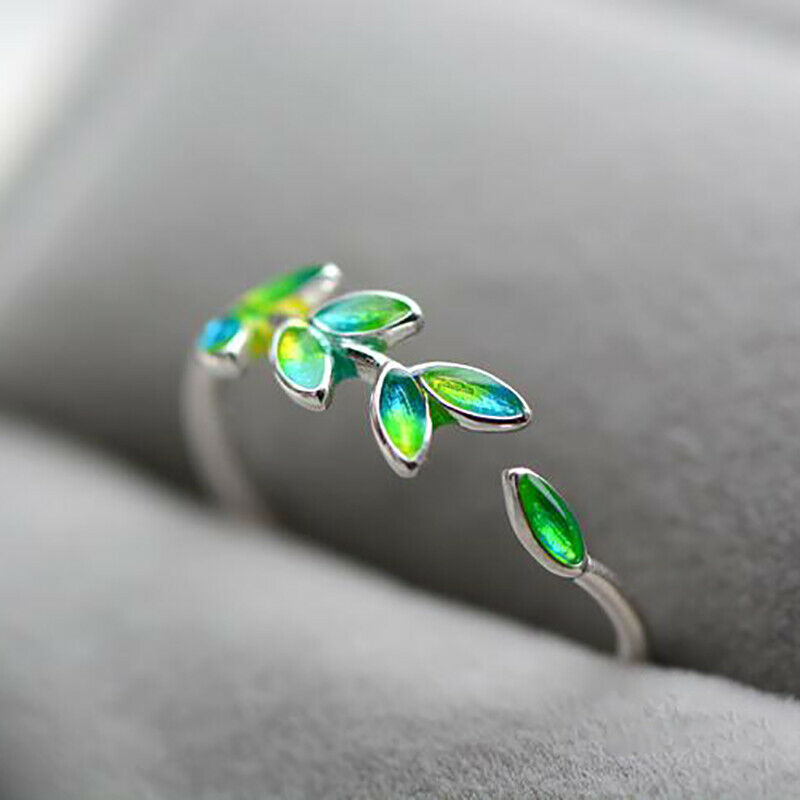 Green Leaf Handmade Creative Personality Fashion Female Resizable Rings T.l8