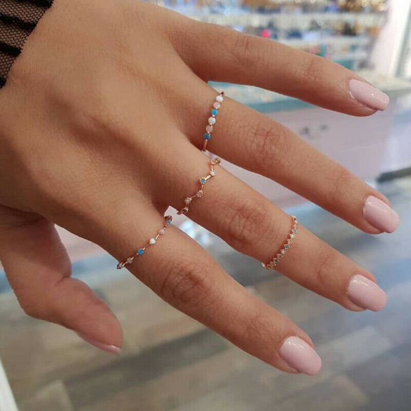4 pc/set Bohemia Colorful Crystal Stone Finger Rings Set Wedding Jewelry .l8