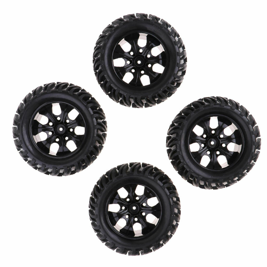 4Pcs Rubber Tires (125mm OD/70mm W) with Wheels Set for 1/10 RC Truck