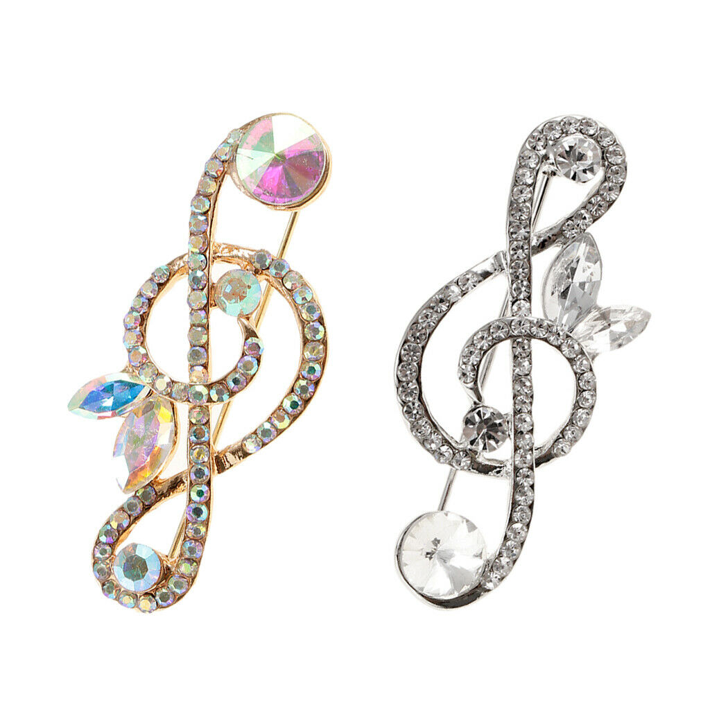 2PCS Music Shape Rhinestone Brooch Corsage Breastpin Pin For Music Lover